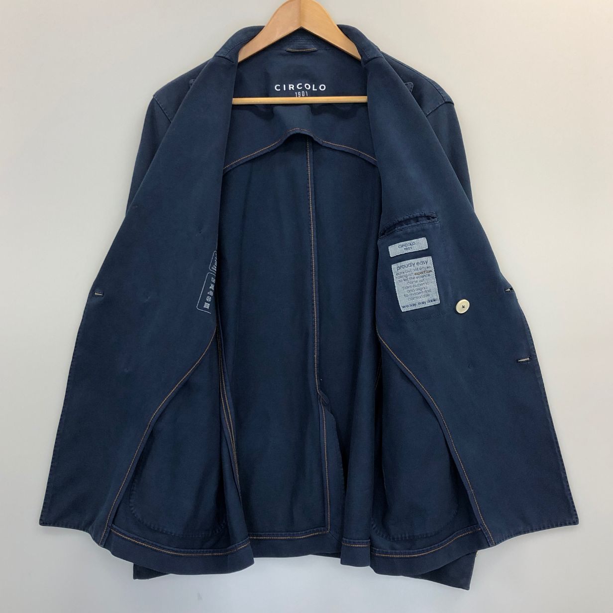 中古◆チルコロ 6Bダブル コットン ジャージー ジャケット ネイビー 50サイズ CIRCOLO 【AFB32】