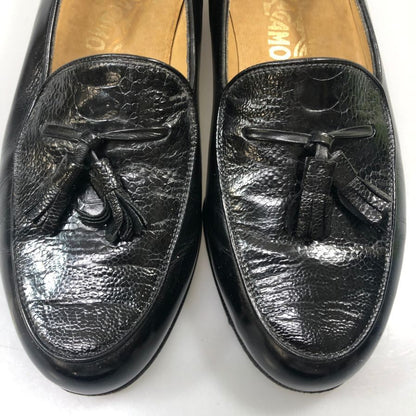 フェラガモ タッセルローファー パイソン ブラック メンズ サイズ6.5 Salvatore Ferragamo 約25.0cm【AFC33】