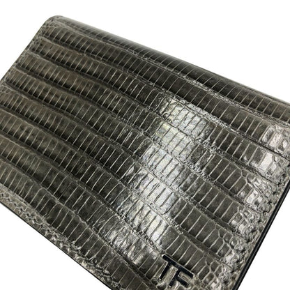 トムフォード レザー 二つ折り名刺れ カードケース リザード型押し メンズ グレー系 TOM FORD【AFI2】