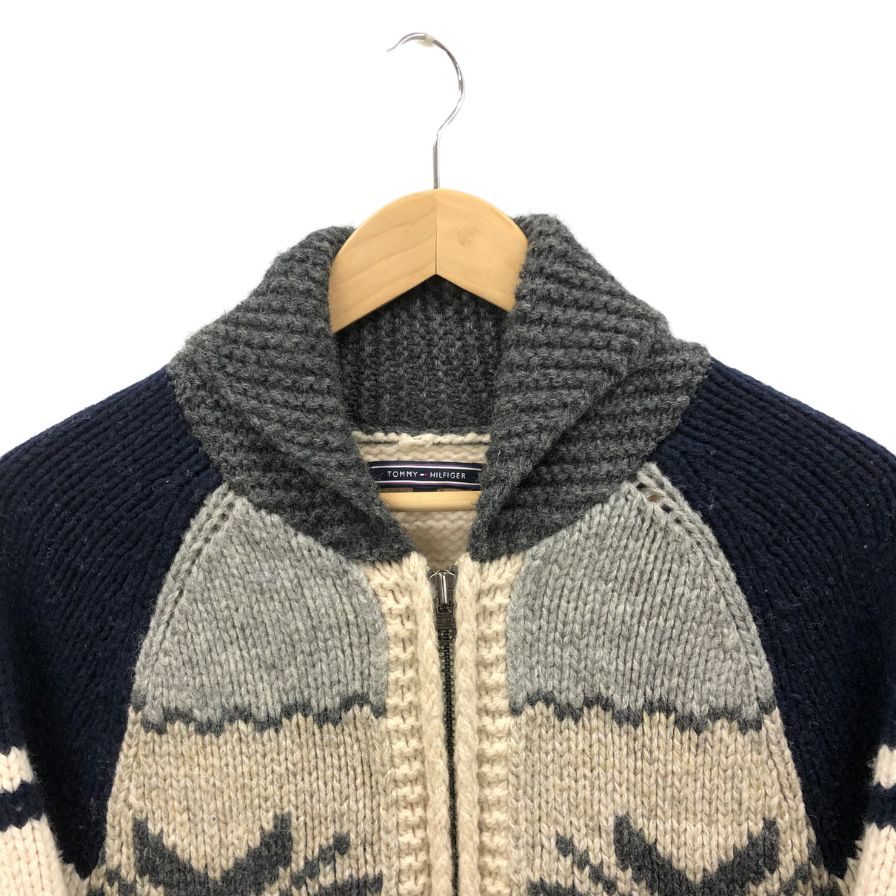 中古◆トミーヒルフィガー カウチンカーディガン ノルディック ウール サイズM メンズ グレー系 TOMMY HILFIGER 【AFB5】