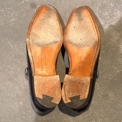 クロケット&ジョーンズ レザーシューズ LOWNDES ダブルモンク コードバン ネイビー  348ラスト サイズUK7E CROCKETT&JONES ビジネスシューズ 約25.5cm【LA】【中古】