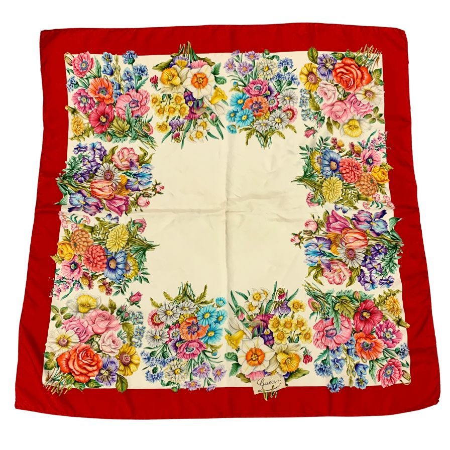 ❤美品❤　グッチ　GUCCI　スカーフ　オレンジ　レッド　花　靴　バッグ　885 ❤美品❤ グッチ GUCCI スカーフ オレンジ レッド 花 靴 バッグ 885