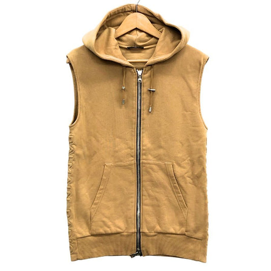 中古◆バルマン ノースリーブパーカー ジップアップ サイドロゴ ベージュ メンズ サイズXS BALMAIN 【AFB8】