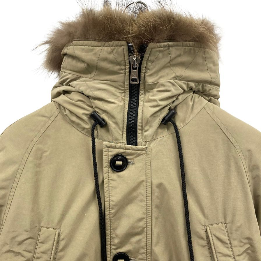 美品◆モンクレール ダウンジャケット サイズ2 メンズ ベージュ ファー付き MONCLER 【AFA6】