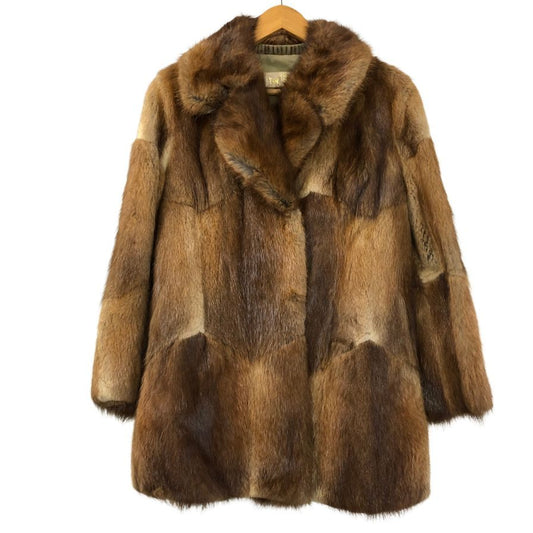 ファーグリーゼ コート ハーフ丈 ブラウン パッチワーク 切替 メンズ サイズ11 ベージュ系 FUR GRISER【AFG1】