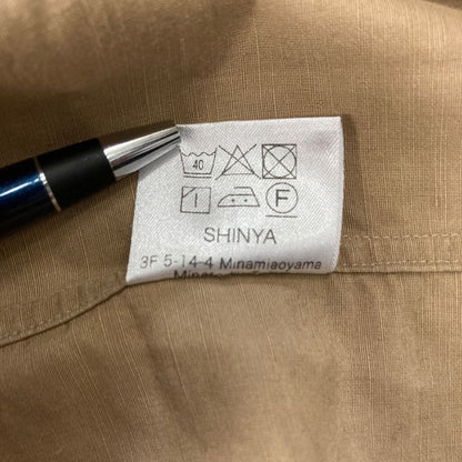 中古◆シンヤ バンドカラー 長袖シャツ 日本製 リネン混 メンズ サイズ3 ブラウン SHINYA 【AFB28】