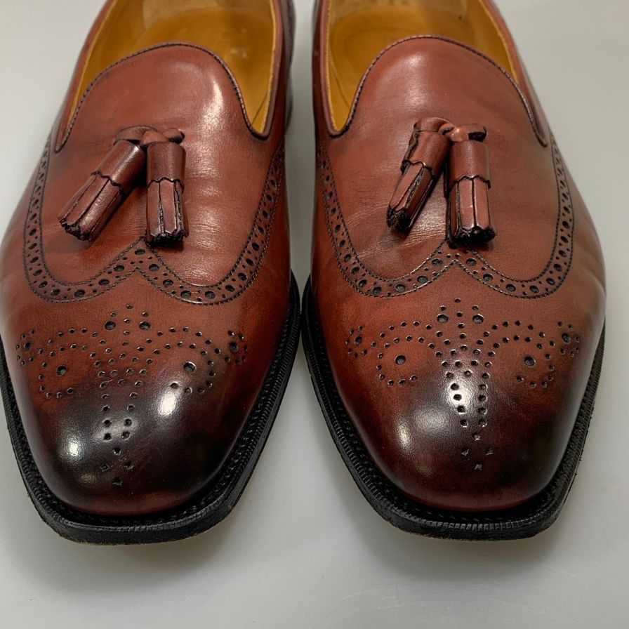 エドワードグリーン タッセルローファー タッセルズ ブローグ ウィングチップ ブラウン メンズ サイズ9E 100ラスト EDWARD GREEN TASSELS ビジネスシューズ 約27.5cm【LA】【中古】
