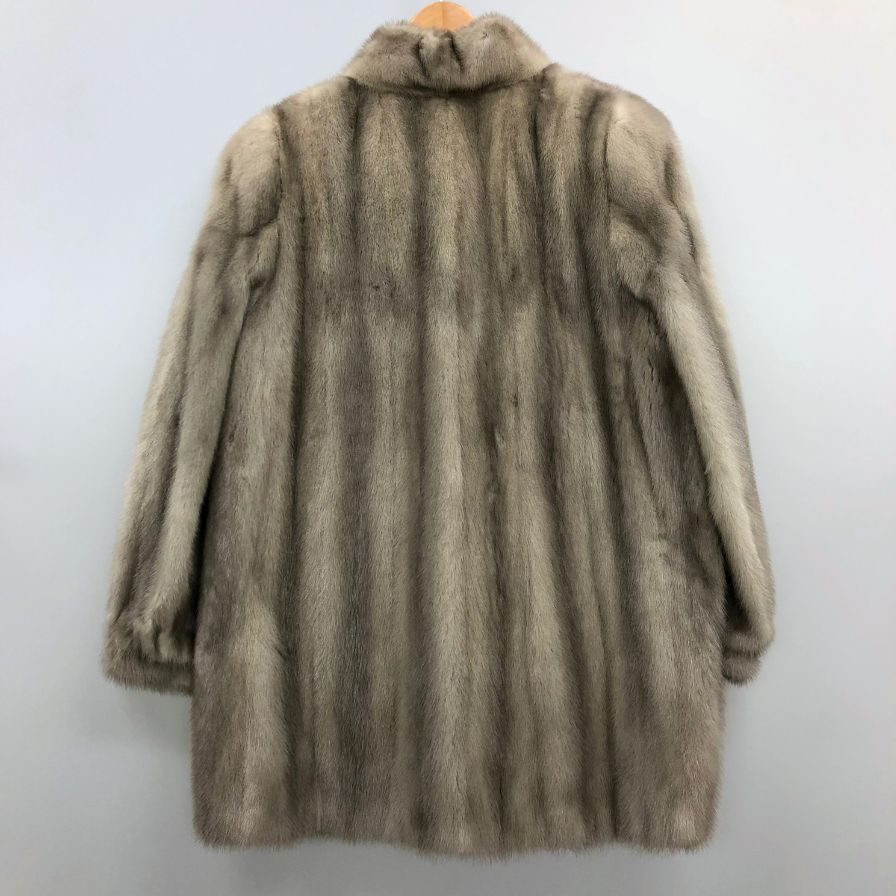 中古◆エレガンスファー サファイアミンク ハーフコート スタンドカラー グレー フリーサイズ 毛皮 ELEGANCE FUR 【AFF21】