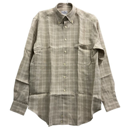 美品◆バグッタ ボタンダウンシャツ リネン チェック ベージュ系 メンズ サイズ39 BAGUTTA 【AFB38】