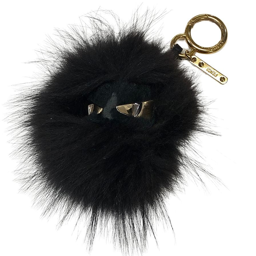フェンディ バグズモンスター ファーチャーム キーホルダー ブラック FENDI【AFI2】【中古】