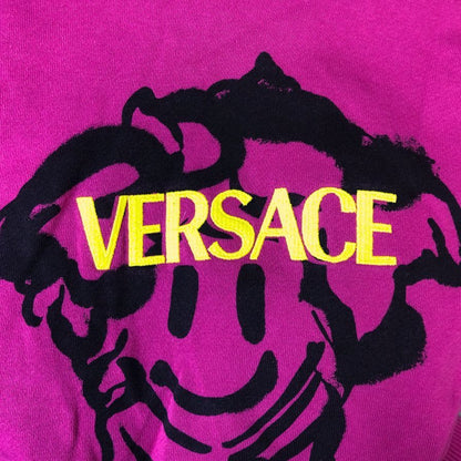 美品◆ヴェルサーチ パーカー スマイルプリント クロップド丈 ピンク レディース サイズ38 VERSACE 【AFB14】