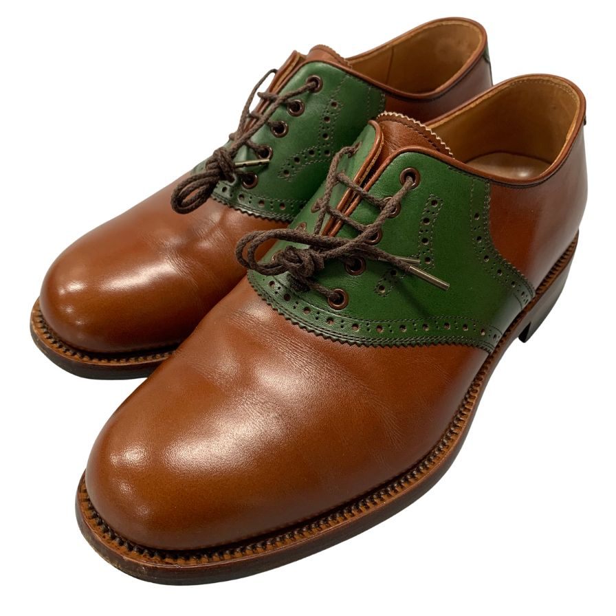 スコッチグレイン コンビシューズ 1429 直営店限定モデル レザー メンズ サイズ24.5 ブラウン グリーン SCOTCH GRAIN 約24.5cm【AFC41】