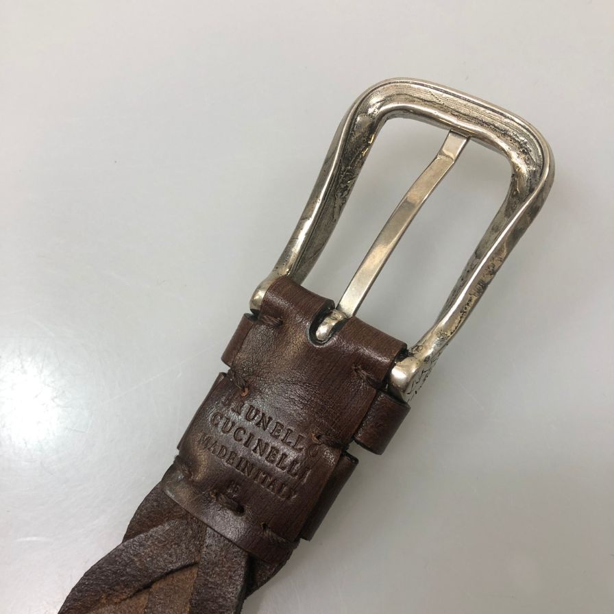 ブルネロ クチネリ 編み込みレザーベルト ナロータイプ イタリア製 メンズ サイズ85 ブラウン Brunello Cucinelli【AFI19】