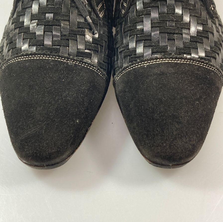 サントーニ スエード レザーコンビ 編み込み ブラック メンズ サイズ5.5 SANTONI 約24.5cm【AFC4】