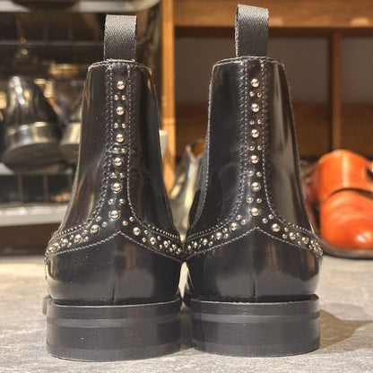 チャーチ ショートブーツ サイドゴア スタッズ ケッツビー KETSBY MET  ポリッシュドバインダーカーフ ブラック サイズ37 Church's ブーツ 約24.0cm【LA】【中古】