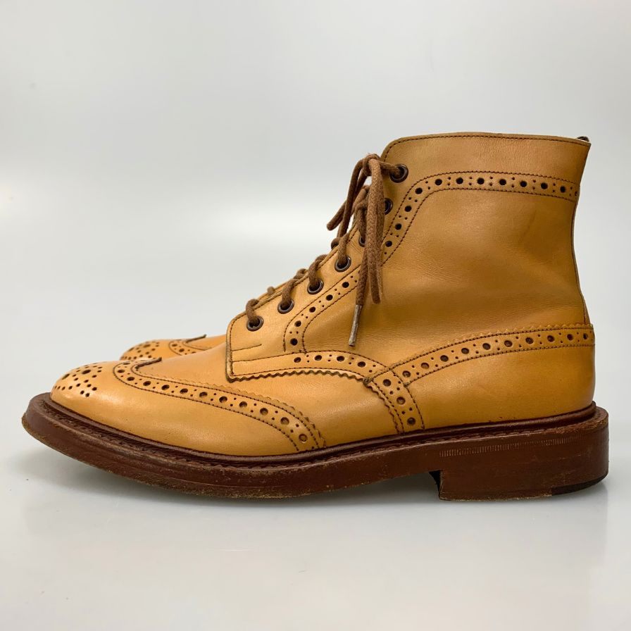 トリッカーズ カントリーブーツ M2508 モールトン カーフ メンズ サイズ7ハーフ ベージュ Tricker`s ブーツ 約26.5cm【LA】【中古】