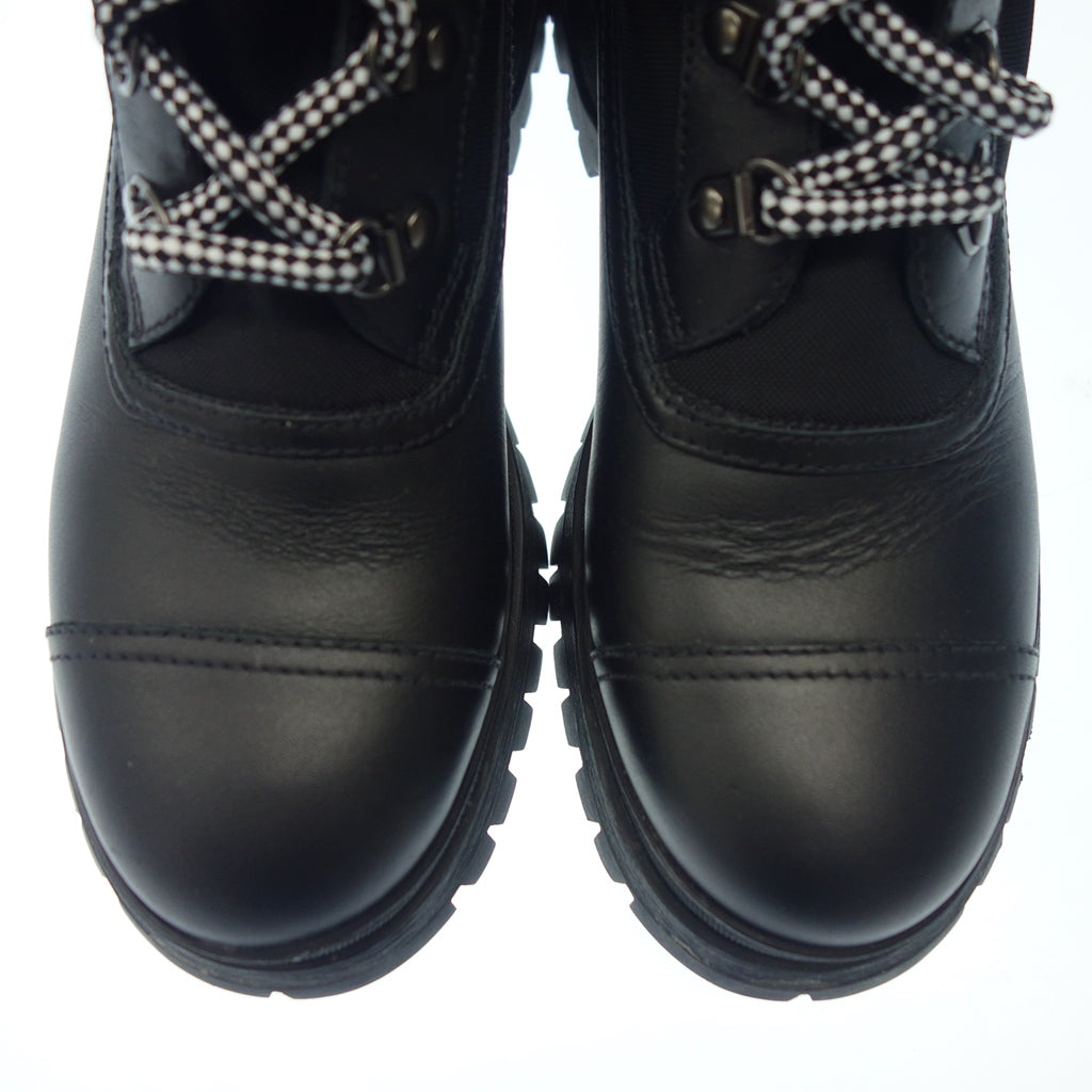 Good condition ◆ Prada long boots engineer boots lace up ladies black leather nylon size 35.5 PRADA [AFC17] 