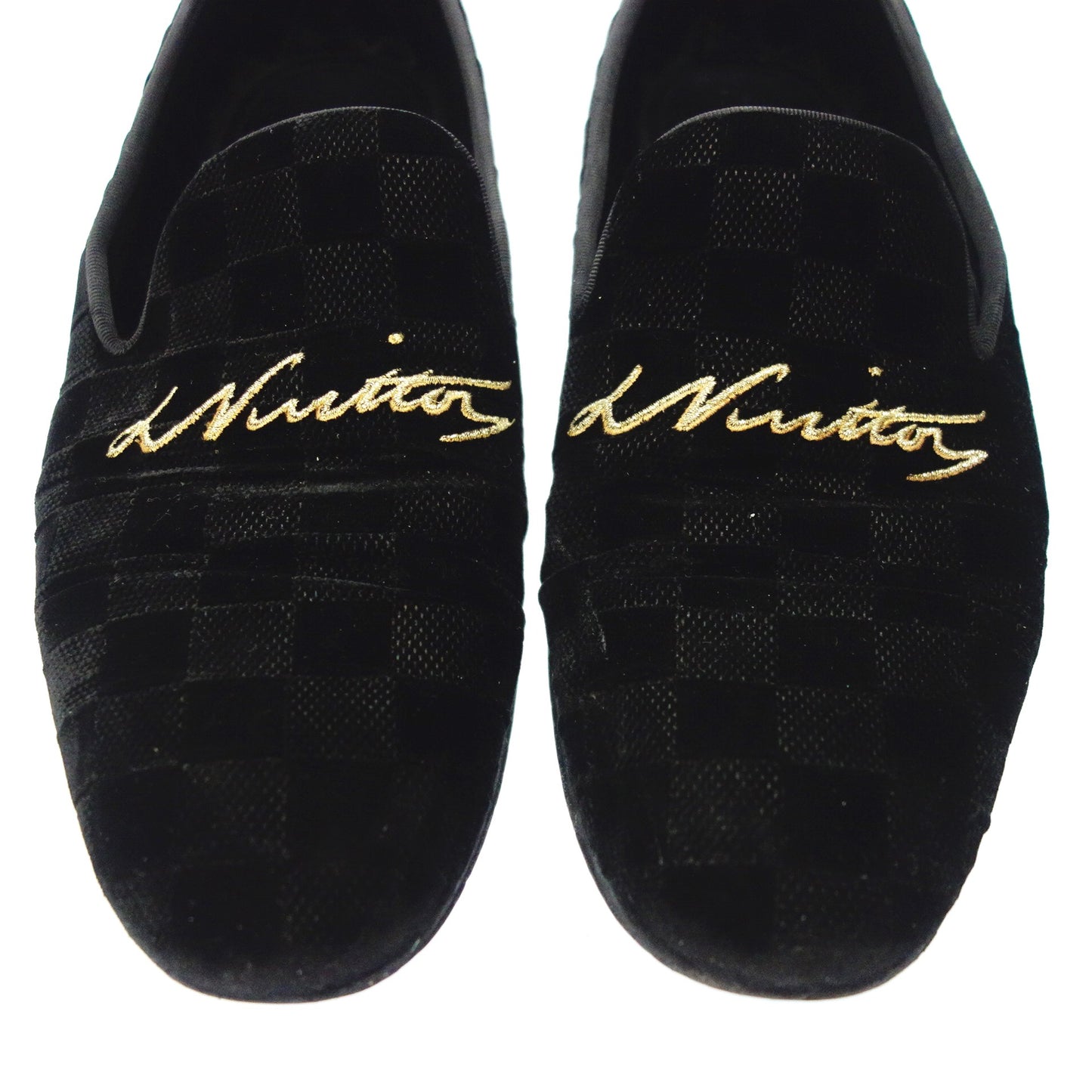 Used ◆Louis Vuitton Leather Loafer Auteuil Line Damier Velor Logo Embroidery BM0178 Men's 8M Black LOUIS VUITTON [AFC29] 