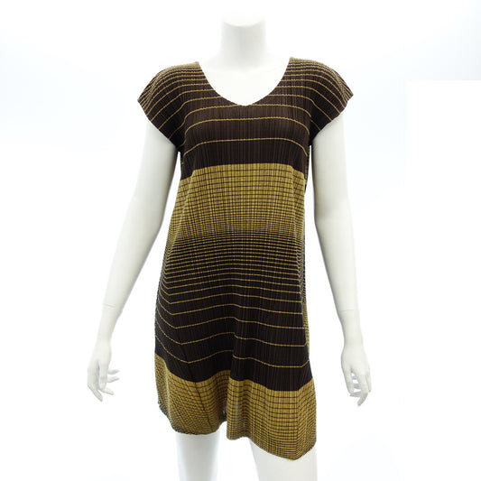 Pleats Please Dress Sleeveless Bicolor Women's Brown/Yellow 3 PLEATS PLEASE [AFB24] [Used] 