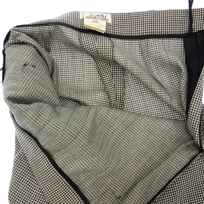 Good condition◆Hermes wool slacks pants houndstooth pattern leather pull ladies black x white size 38 HERMES [AFB1] 