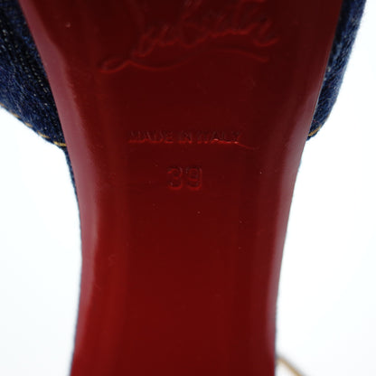 クリスチャンルブタン スクエアヒール アンクルストラップ デニム生地 レディース 39 青系 Christian Louboutin【AFC49】【中古】