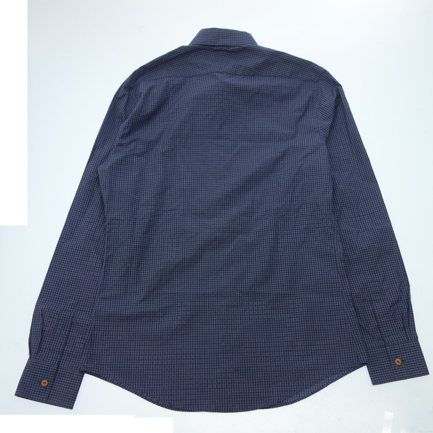 Hermes long sleeve shirt gingham check 39 men's blue HERMES [AFB20] [Used] 
