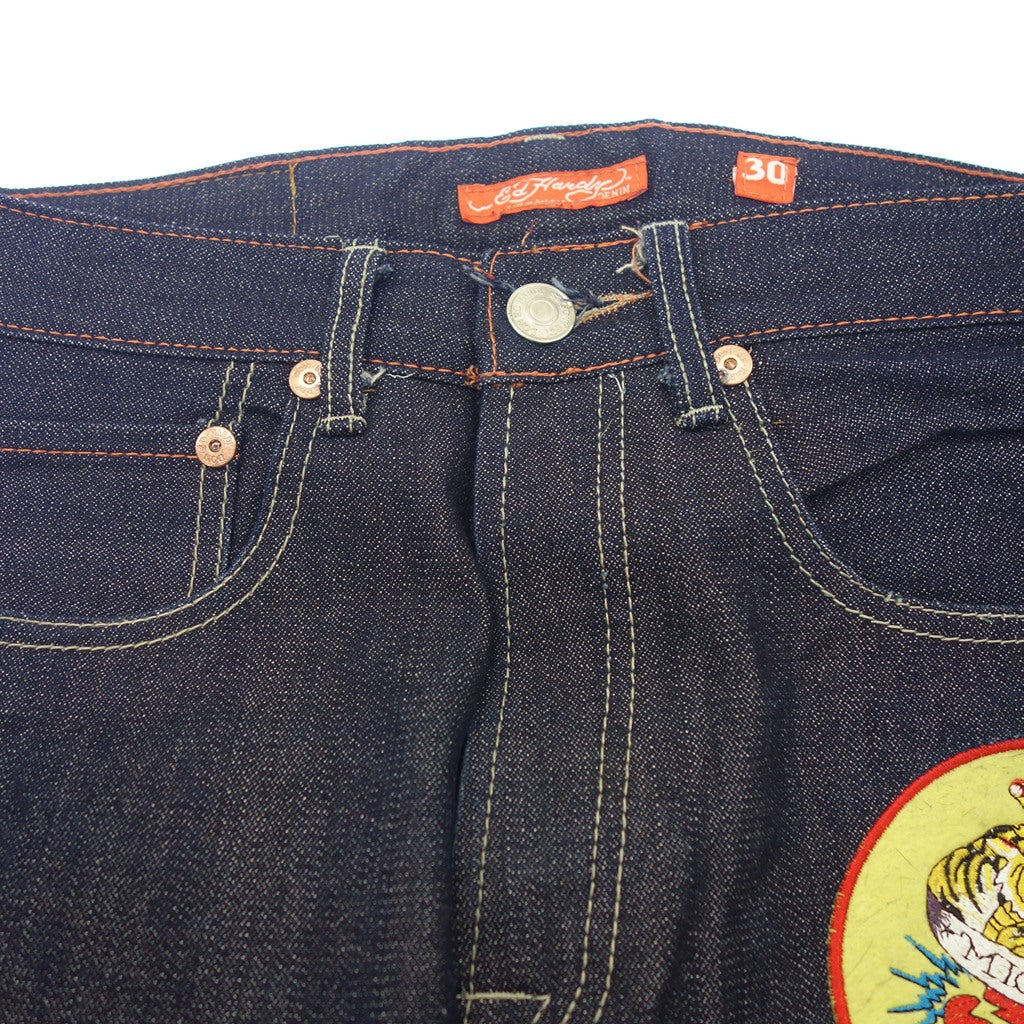 Used Ed Hardy Denim Denim Pants with Embroidery &amp; Patches Lot2007 Men's Size 30 Indigo Ed Hardy DENIM [AFB51] 