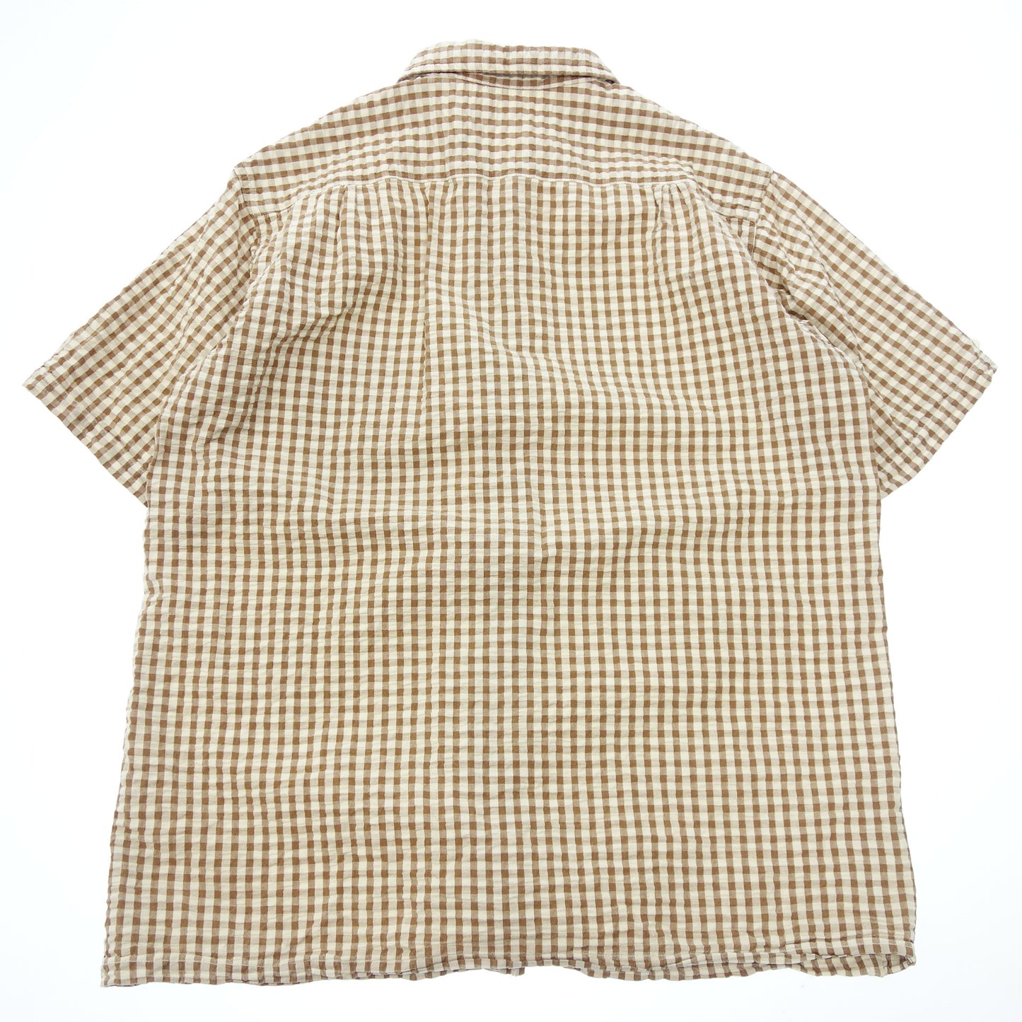 WAREHOUSE Short Sleeve Shirt Duck Digger Seersucker Italian Collar Gingham Check 40 Men's Brown WAREHOUSE [AFB9] [Used] 