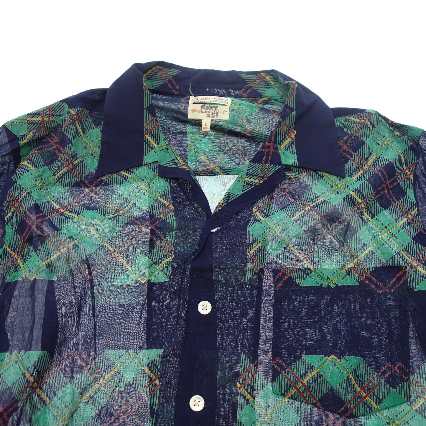 Used Hathaway Shirt Long Sleeve Shirt Sea Island Cotton Vintage Men's L Green Hathaway [AFB16] 