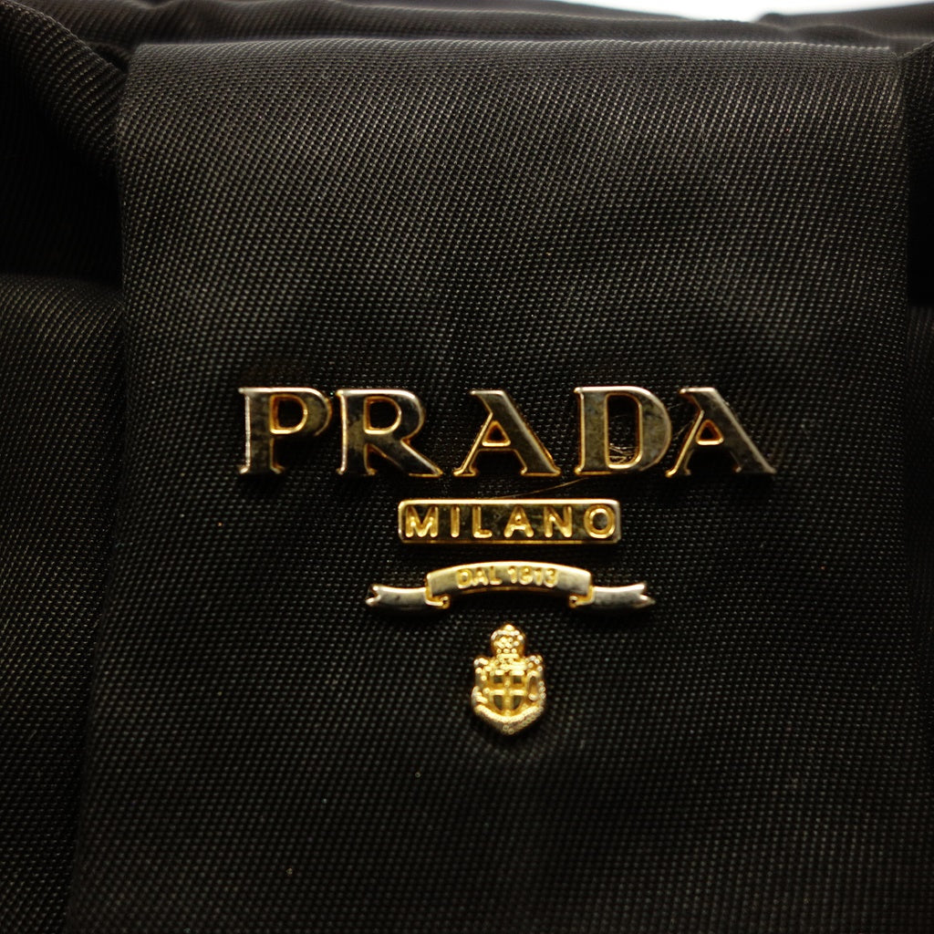 二手的 ◆普拉达手提包 Tesuto 尼龙丝带设计黑色 PRADA [AFE12] 