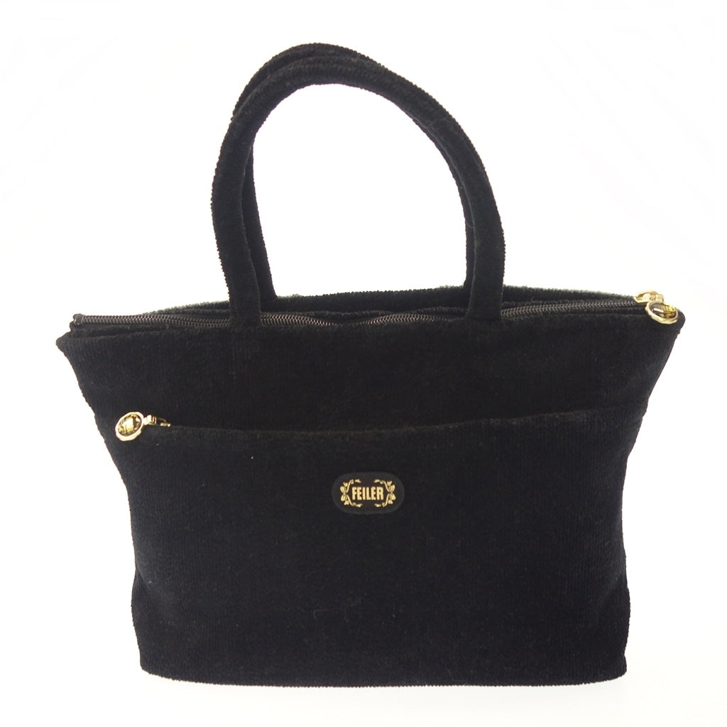 Unused ◆ FEILER Handbag Floral Pattern Pile Fabric Gray Black FEILER [AFE6] 