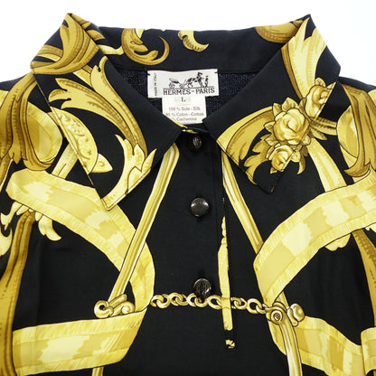 Hermes silk shirt scarf pattern knit switching L ladies black/yellow HERMES [AFB25] [Used]