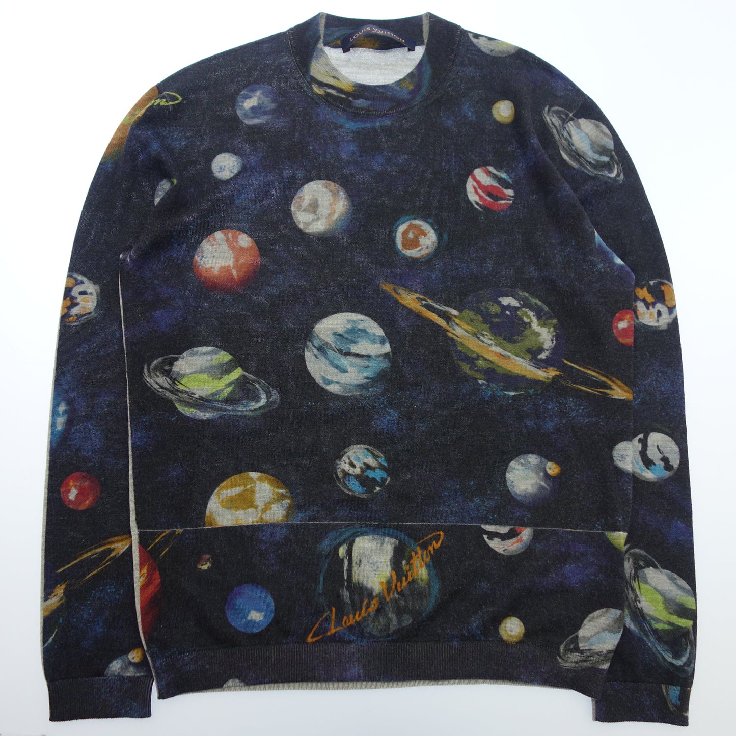 Used ◆Louis Vuitton long sleeve sweater Galaxy wool navy all over pattern size S ladies LOUIS VUITTON [AFB4] 