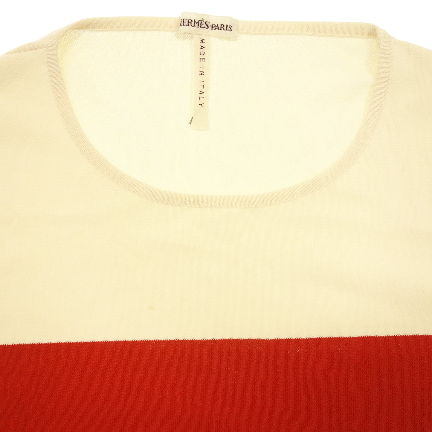 中古◆エルメス 半袖ニットTシャツ マルジェラ期 ボーダー レーヨン レディース サイズXL 赤×ベージュ Hermès【AFB51】