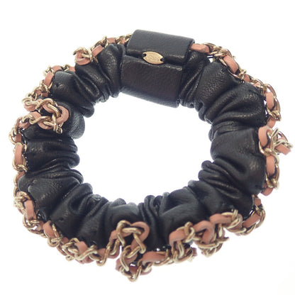 Like new◆CHANEL Scrunchie Hair Accessory Coco Mark Leather A22 Black x Pink with Box CHANEL [AFI15] 