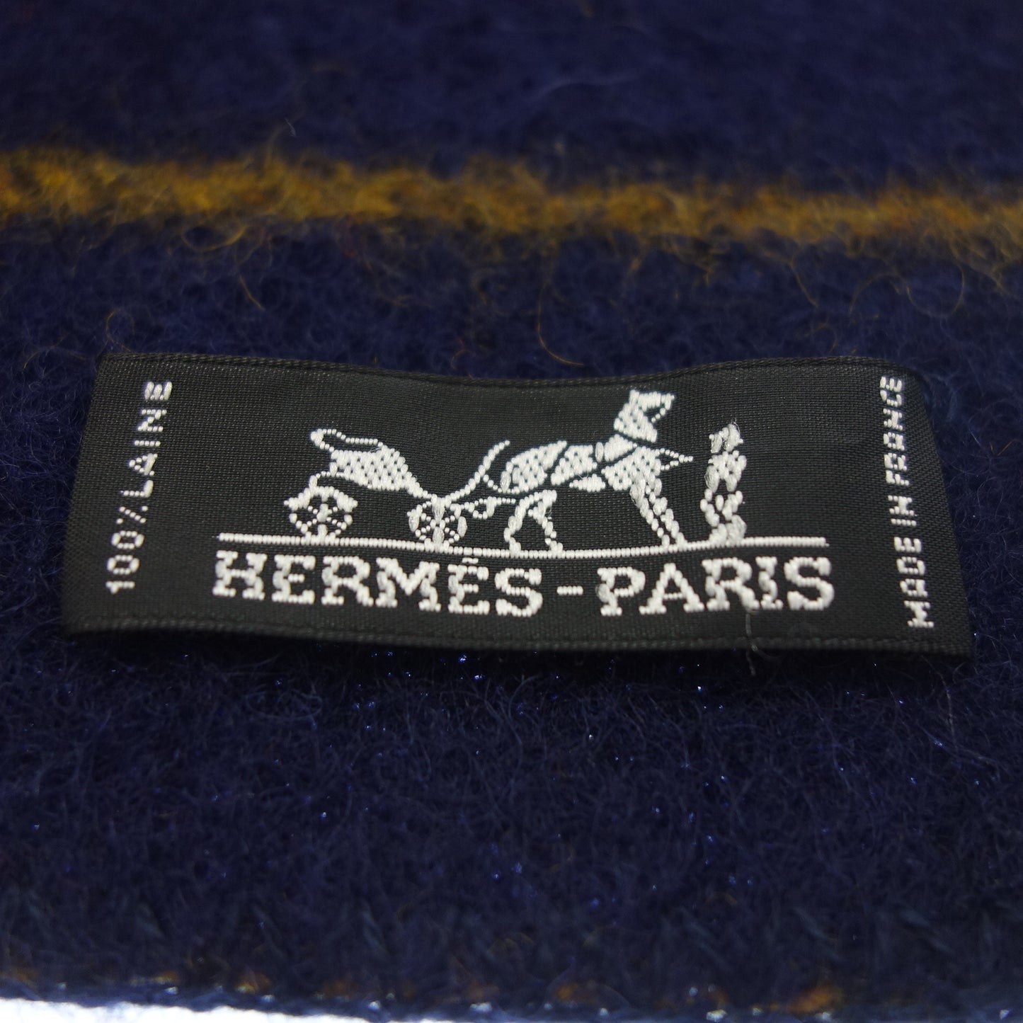 美品◆エルメス マフラー ロカバール ウール ネイビー 箱付き HERMES【AFI1】