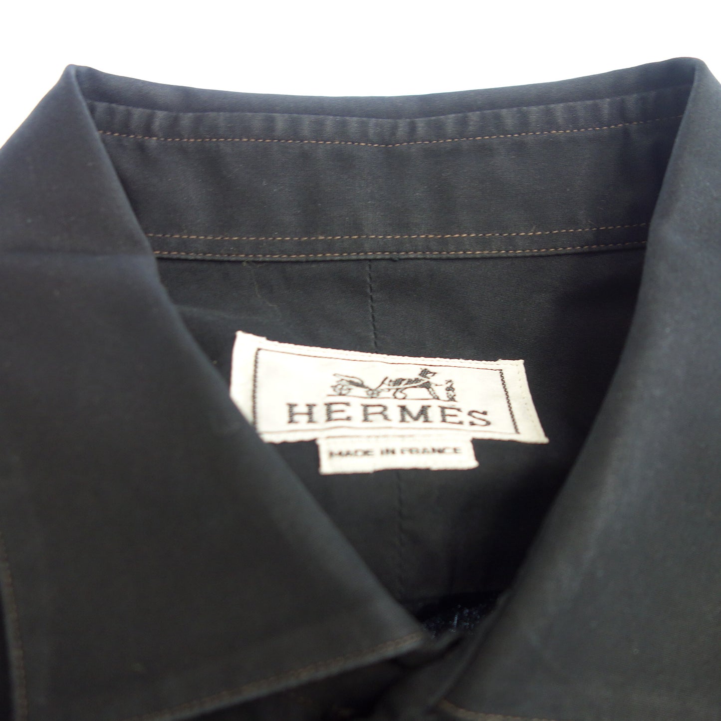 Used ◆Hermes long sleeve shirt serie button men's black 39 HERMES [AFB11] 