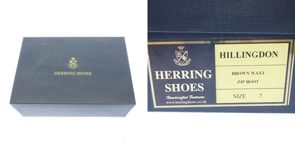 Good Condition◆Herring Shoes Leather Shoes Side Zip Boots HACKNEY Men's Brown Size 7 HERRING SHOES [AFD5] 