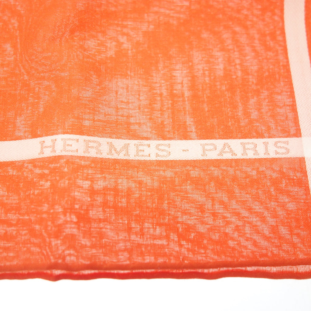 新品同様◆エルメス ハンカチ コットン100% オレンジ系 箱付き HERMES【AFI12】