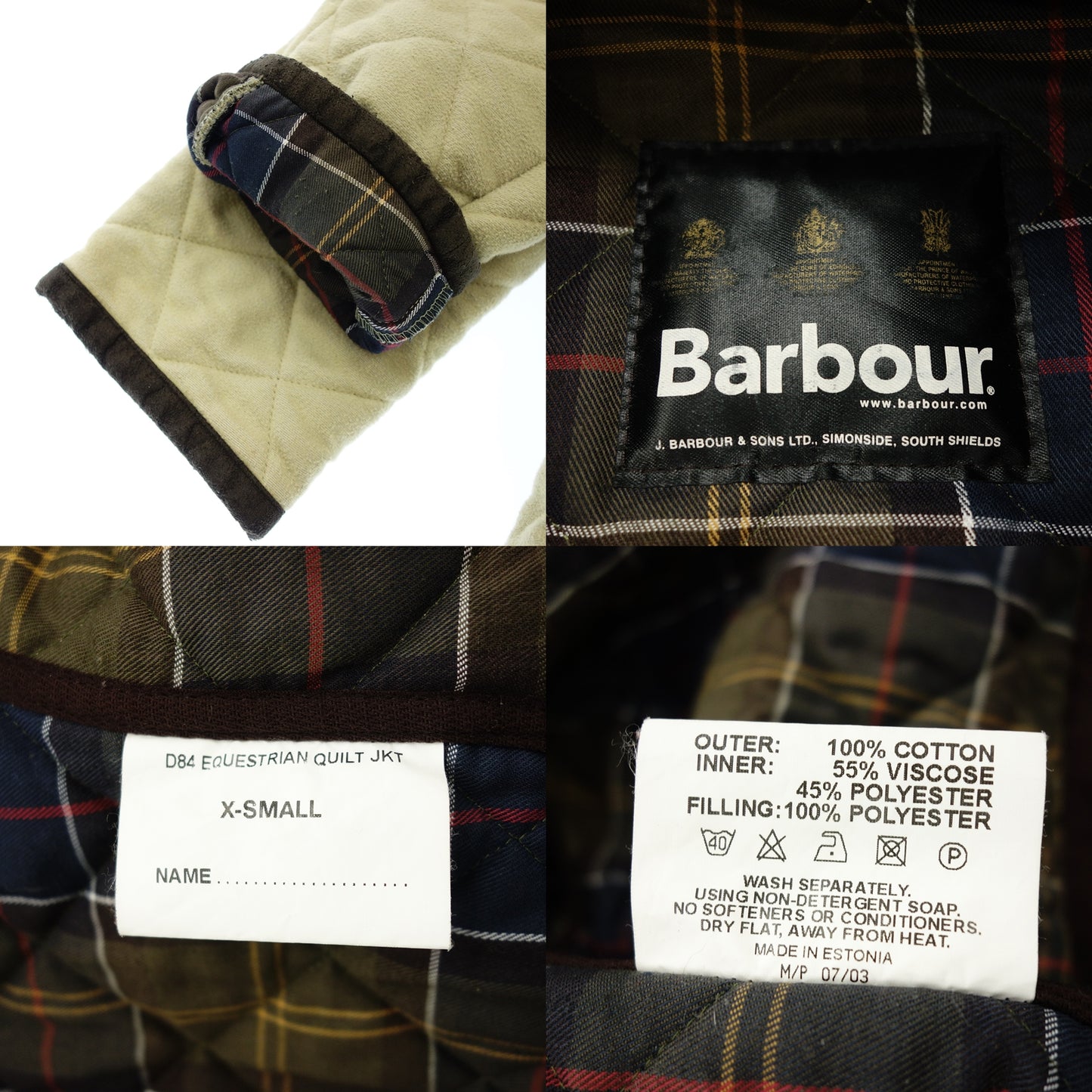 Barbour 棉质绗缝夹克 EQUESTRIAN QUILT JACKET 男士米色 XS Barbour [AFA4] [二手] 