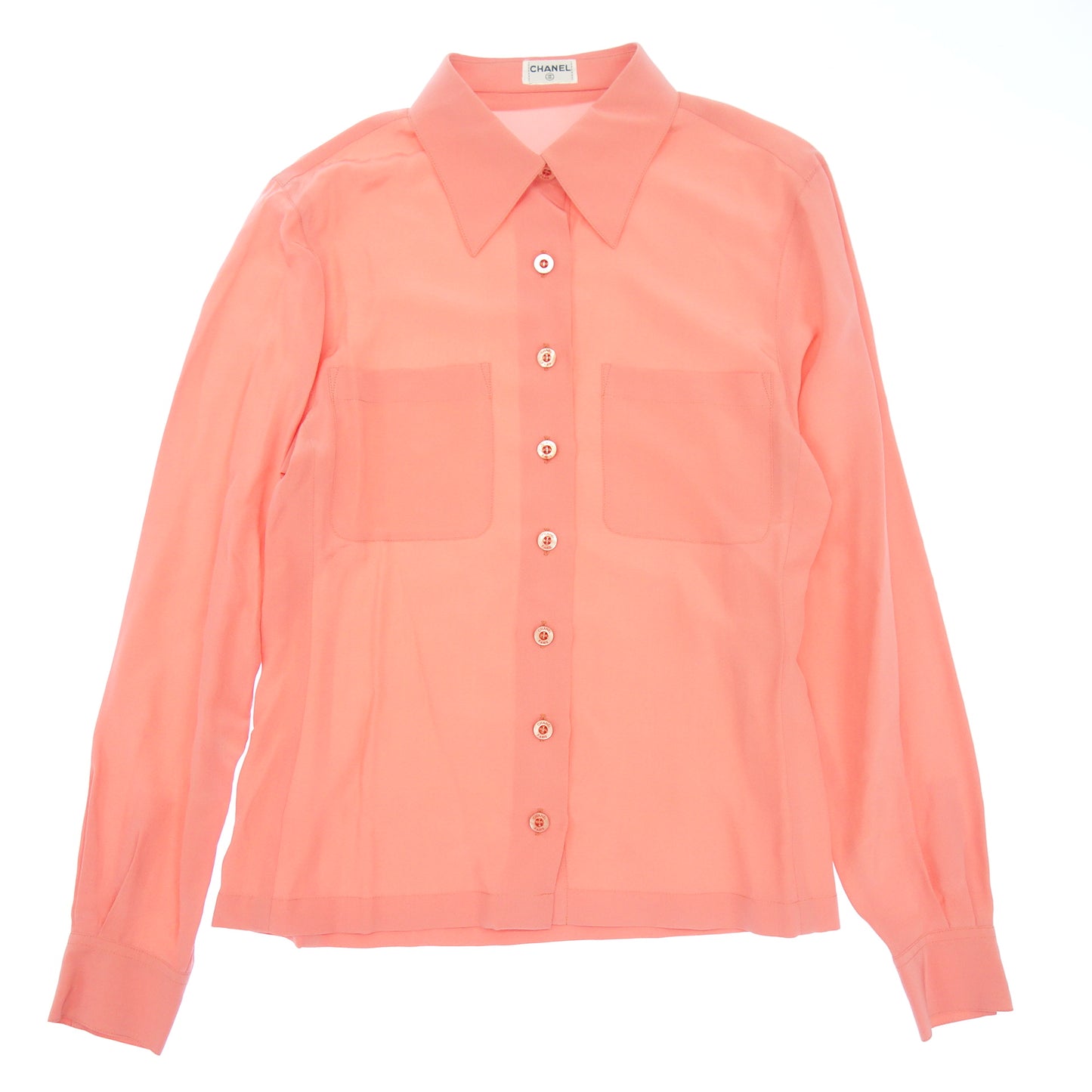 Used ◆CHANEL Shirt Silk Vintage Logo Button Ladies Pink CHANEL [AFB1] 