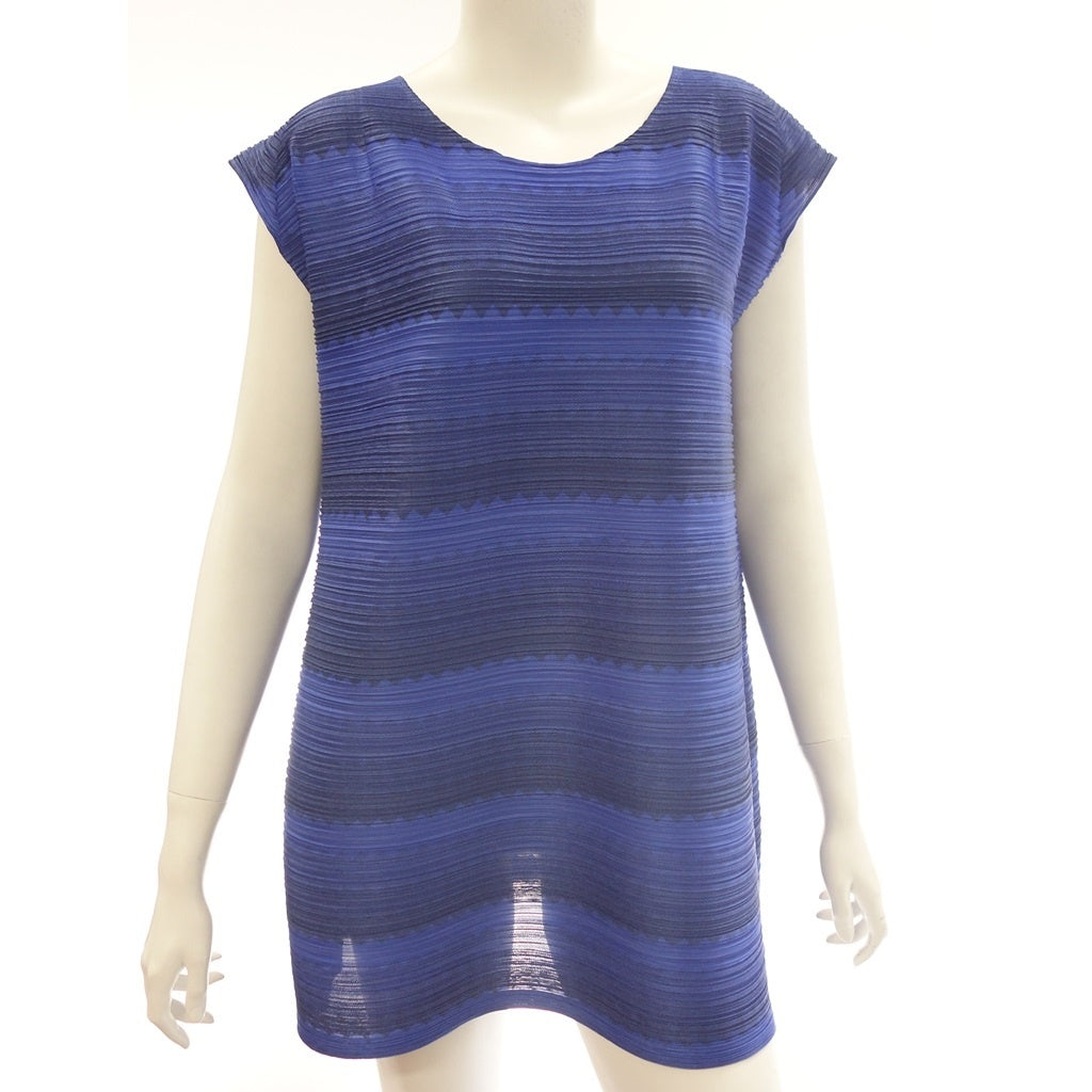 状况良好 ◆ Pleats Please Issey Miyake 无袖束腰外衣 PP33JT654 女式蓝色尺寸 3 PLEATS PLEASE ISSEY MIYAKE [AFB29] 