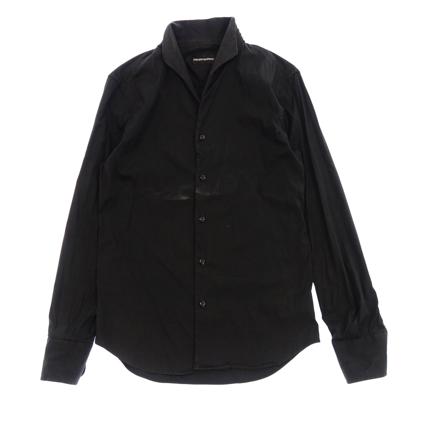 中古◆エンポリオアルマーニ カッターシャツ オープンカラー メンズ ブラック サイズS EMPORIO ARMANI【AFB40】