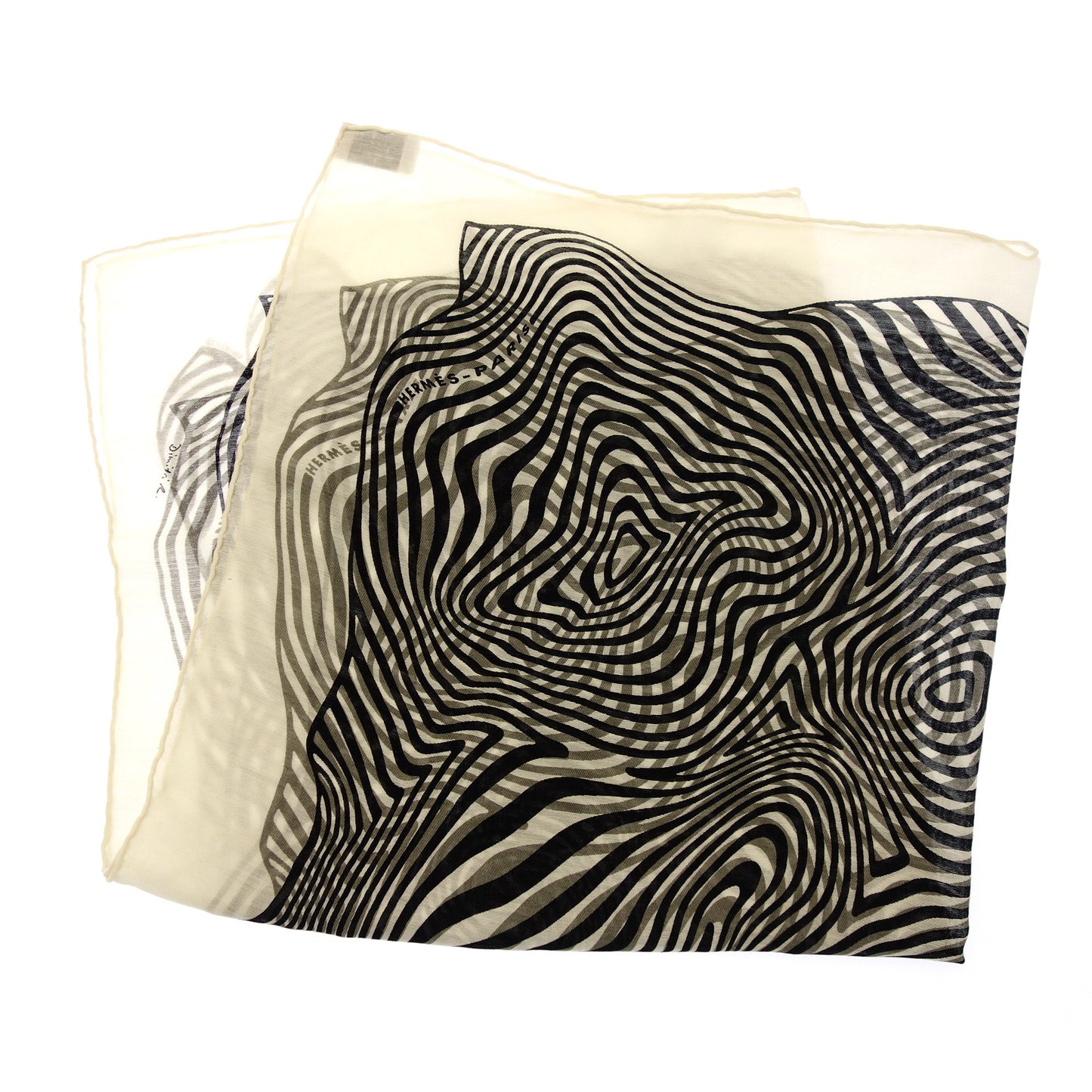 Hermes Scarf ONDE DE CHIC Sophisticated Wave Silk x Cashmere White x Black with Box HERMES [AFI21] [Used] 