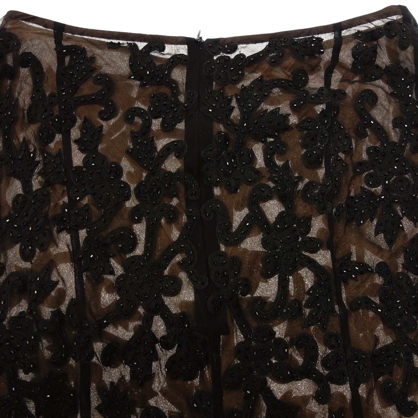 Good condition ◆LOEWE long skirt lace bead decoration see-through 40 ladies black LOEWE [AFB35] 