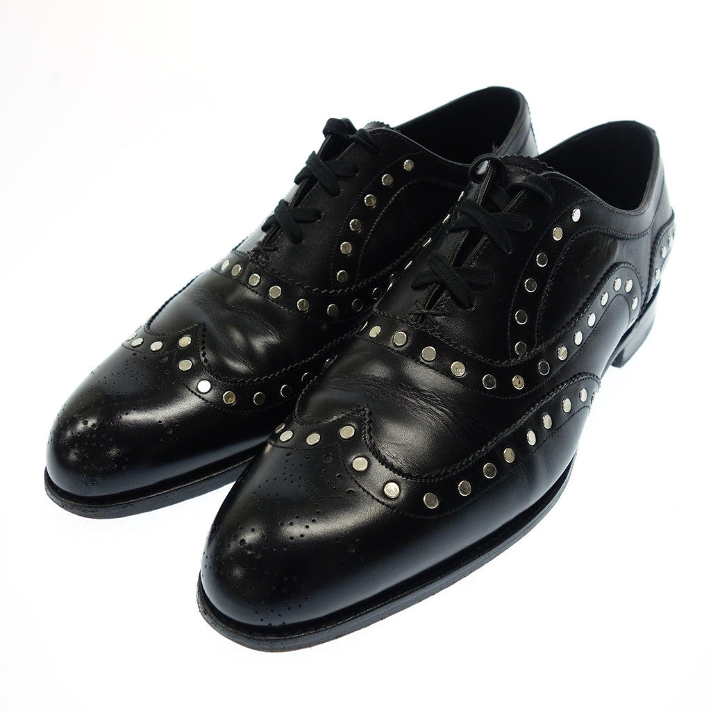 Good Condition ◆ Barker Black Leather Shoes Wingtip Studs Men's 7.0 Black Barker Black [AFC47] 