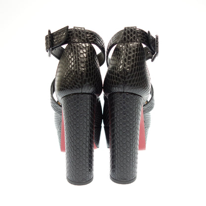 Good Condition◆Christian Louboutin Leather Sandals Embossed Women's Black Size 34.5 Christian Louboutin [AFD4] 