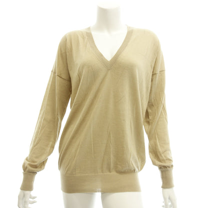 Used ◆Chloe Knit Sweater V-neck Long Sleeve Merino Wool Women's Beige Size M Chloe [AFB19] 