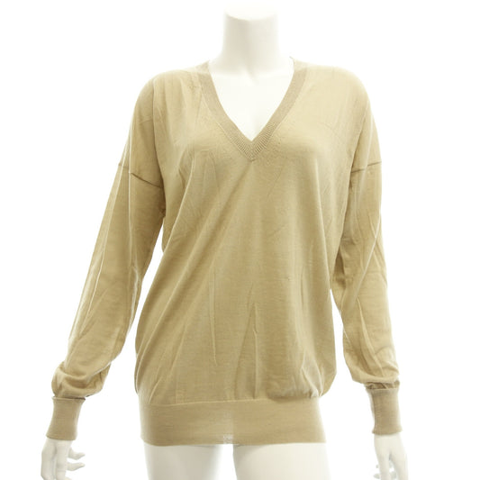 Used ◆Chloe Knit Sweater V-neck Long Sleeve Merino Wool Women's Beige Size M Chloe [AFB19] 