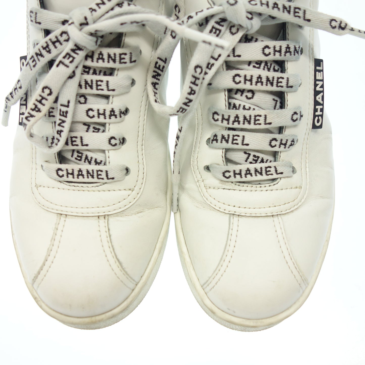 Used ◆CHANEL low cut sneakers here mark heel logo calf leather bicolor ladies white x black size 35 G34085 CHANEL [AFC20] 